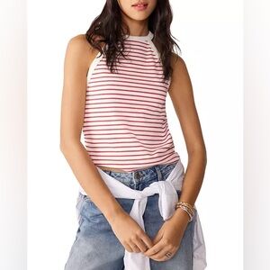 ba&sh Saluso High Neck Tank Top Size Small Stripe Ribbed Cropped Preppy